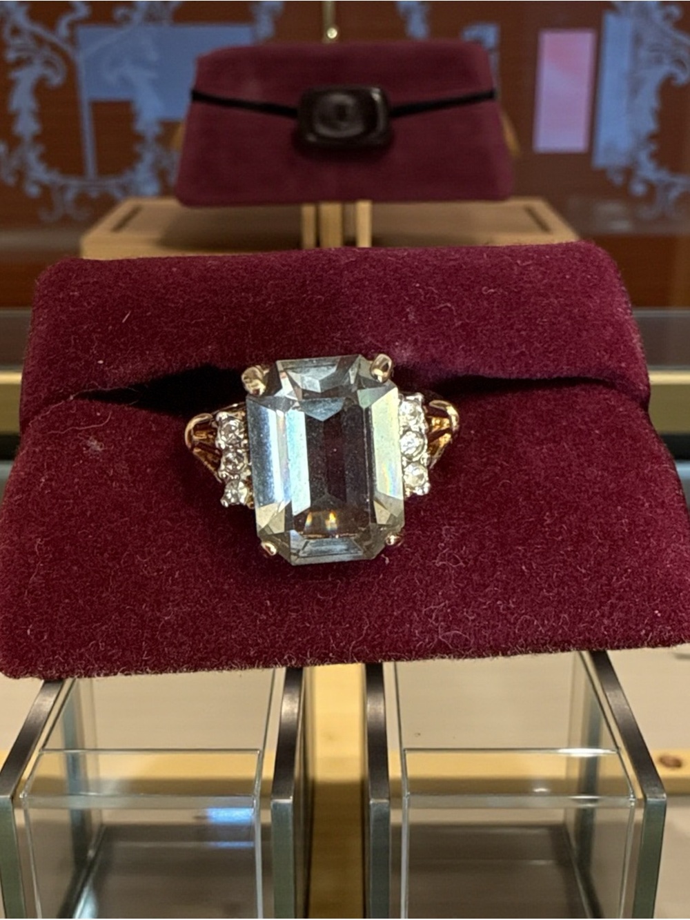 Vintage Cocktail Ring, Emerald Cut Smokey Quartz 7-3/4 signed - Picture 3 of 11
